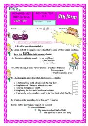 English Worksheet: Mid - term test N° 2 for 9th form