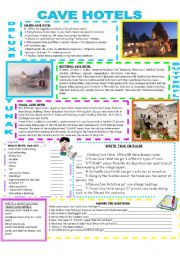 English Worksheet: READING-CAVE HOTELS