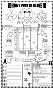 English Worksheet: JOHNNY FIVE IS ALIVE !!!  WITH KEY