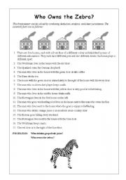 English Worksheet: Who Owns the Zebra?