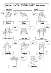 English Worksheet: BODY PARTS