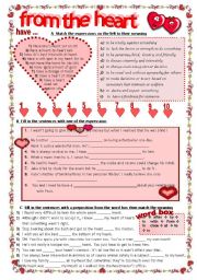 English Worksheet: FROM THE HEART:  Idioms and expressions with Heart- completely editable KEY included