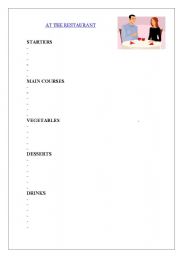 English Worksheet: at the restaurant