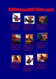 English Worksheet: Spiderman Well done cards