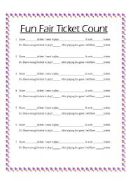 English Worksheet: Subtracting tickets