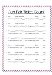 English worksheet: Subtracting tickets