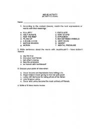 English worksheet: shark tale activity