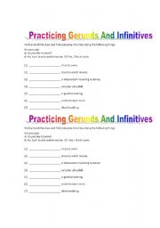 English Worksheet: Practicing Gerunds and Infinitives