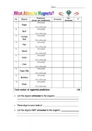 English worksheet: What Attracts Magnets?