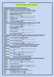 English Worksheet: thirty dislogues with answers