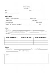 English Worksheet: What is Matter?