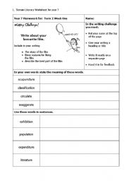 English worksheet: revision and vocabulary practice