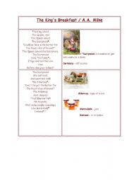 English worksheet: The Kings Breakfast by A.A. Milne, part 1