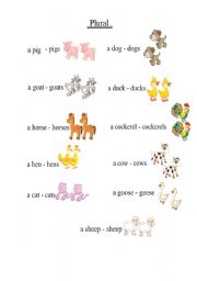 English worksheet: farm animals - plural 