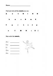 English Worksheet: 2  Vowel Worksheets for Young Learners