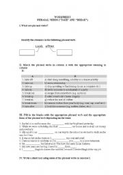 English Worksheet: Phrasal verbs with 