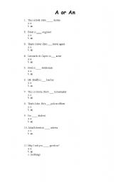 English Worksheet: A or An?