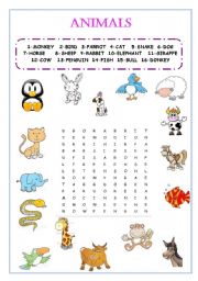 English Worksheet: Animals Crossword