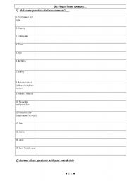 English worksheet: getting to know someone