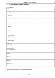 English Worksheet: getting to know someone
