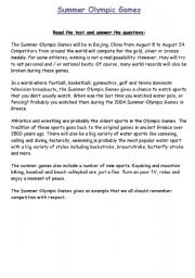 English Worksheet: Summer Olympic Games