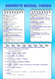 English Worksheet: REWRITE MODAL VERBS (WITH KEY)