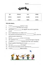 English worksheet: Verb activity sheet