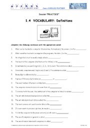 English Worksheet: Computing Vocabulary: Definitions