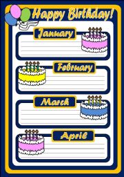 English Worksheet: BIRTHDAY CALENDAR (3 PAGES)