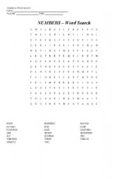 English worksheet: Numbers- Word Search