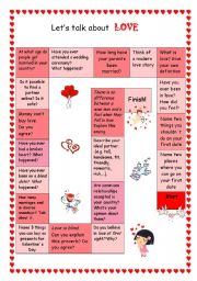 English Worksheet: Board Game-Lets talk about love-Present Perfect