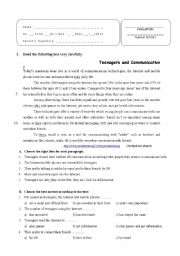 English Worksheet: Test on Teenagers and Communication