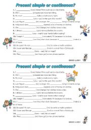 English Worksheet: present simple or continuous review