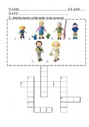 English worksheet: family members crossword