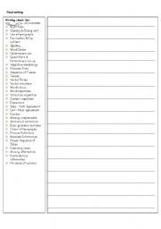 English Worksheet: WRITING CHECKLIST 