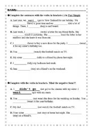 English Worksheet: PAST SIMPLE PRACTICE