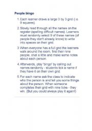 English Worksheet: people bingo