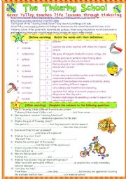 English Worksheet: Gever Tulley teaches life lessons through tinkering (B&W copy + Answer Key)