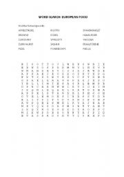 English Worksheet: word search food from the world