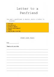 English worksheet: letter to a penfriend