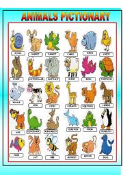 English Worksheet: ANIMALS PICTIONARY