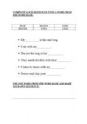 English worksheet: body