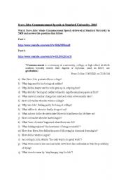 English Worksheet: Steve Jobs Commencement Speech at Stanford University, 2005