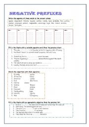 English Worksheet: Negative Prefixes