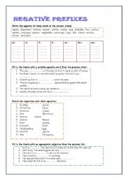 English Worksheet: Negative Prefixes