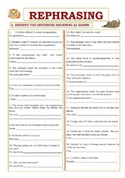 English Worksheet: Rephrasing with key(08.02.10)