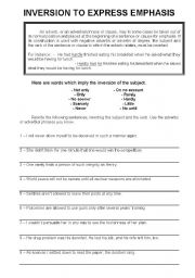 English Worksheet: INVERSION OF THE SUBJECT