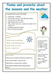 English Worksheet: Poems and sayings about weather and seasons.- 2 Pages