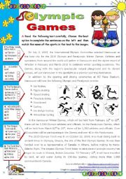 English Worksheet: Olympic Games  - Vancouver 2010 for elementary and lower intermediate stds.