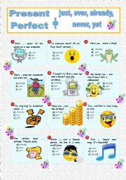 English Worksheet: Present Perfect + just, ever, never, already, yet